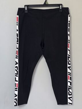 Fila Black Leggings with White & Red Side Panels